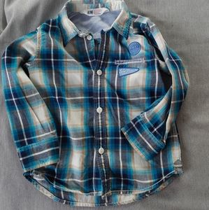 Boys Flannel Blue/White Button-Down Shirt